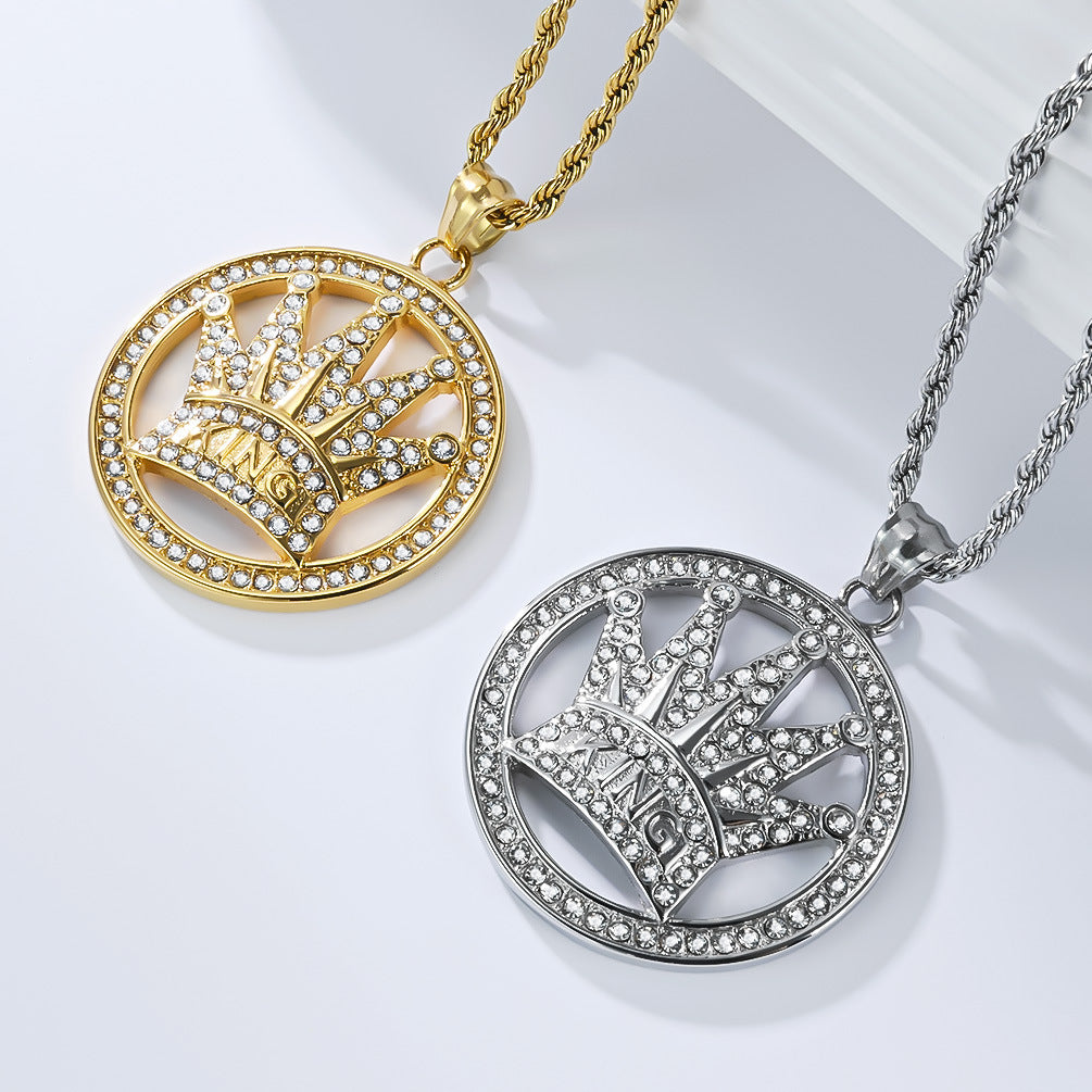 Crystal Crown King Pendant — Silver or Gold