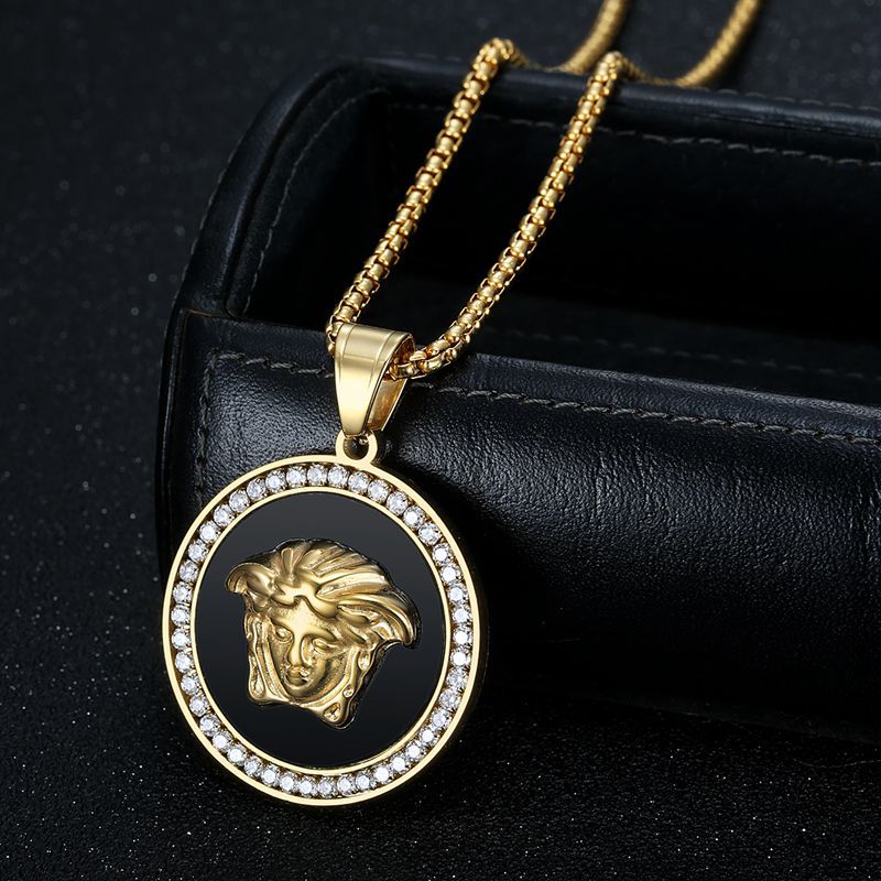 Hip Hop Jewelry Stainless Steel Gold Plated Zircon Greek Mythology Pendant Necklace Planderful For Urban Fashion Fans