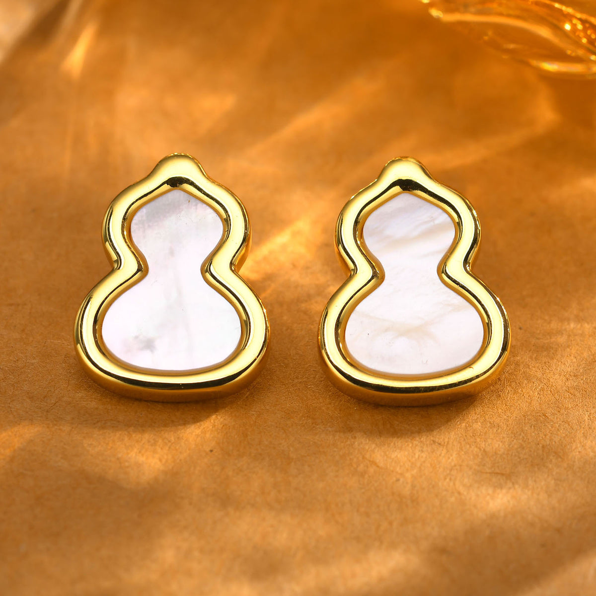 Gold-Tone Mother-of-Pearl Gourd Stud Earrings