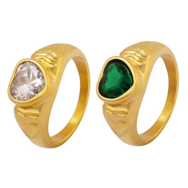 Cross-Border Light Luxury Glass Titanium Steel Ring - Trendy Jewelry for Women