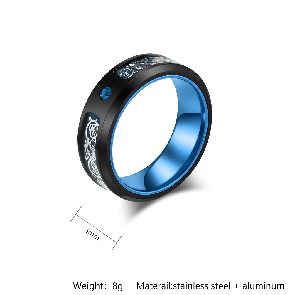 Planderful Titanium Dragon Ring For Men Nibelongen Pattern Two Color Inlaid Personalized Domineering Style Size 7 To 12