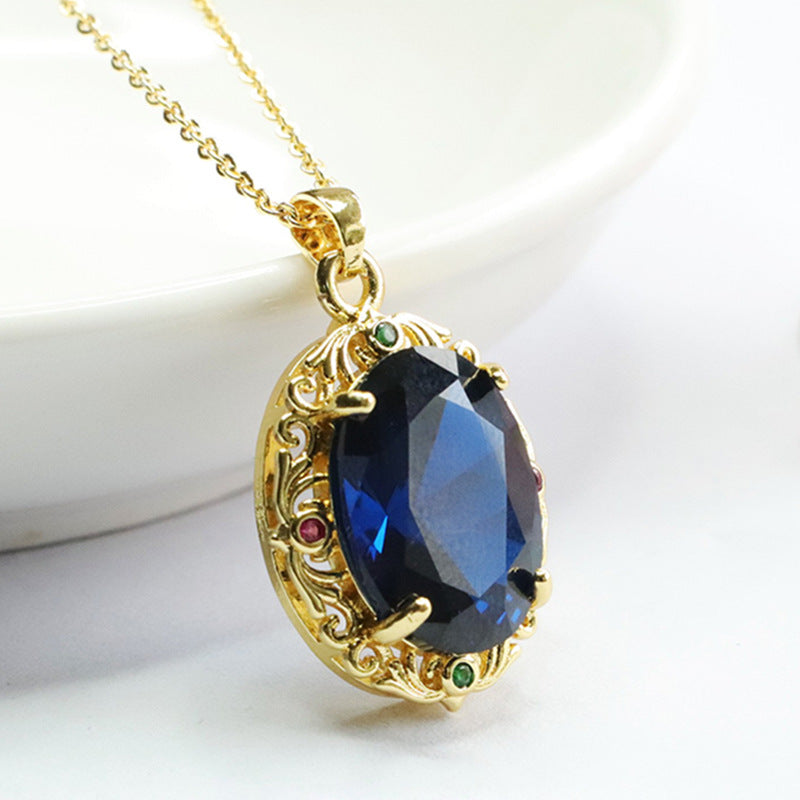Lab-Grown Blue Spinel Floral Leaf Pendant — No Chain