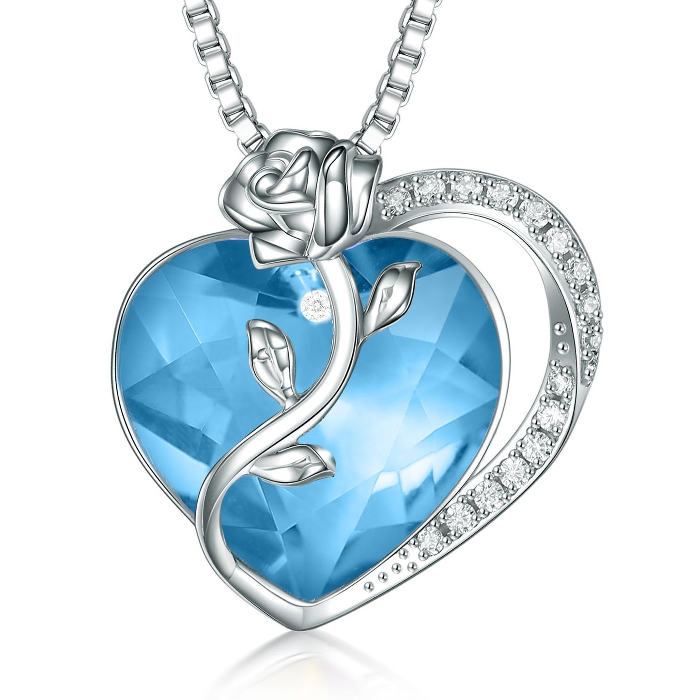 S925 Sterling Silver Rose Love Necklace with Crystal Pendant