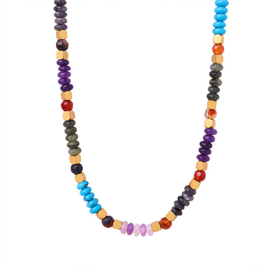 Luxurious Handcrafted Abacus Beaded Necklace with Natural Stones