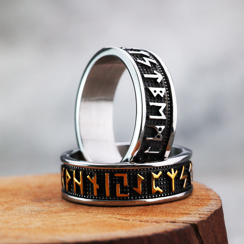 Creative New European and American Retro Viking Letter Men's Titanium Steel Ring