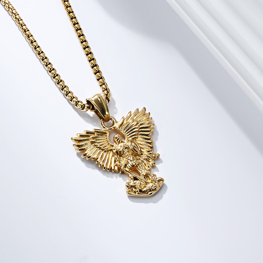Planderful Saint Michael Titanium Steel Necklace For Men Archangel Pendant Durable Vintage Style