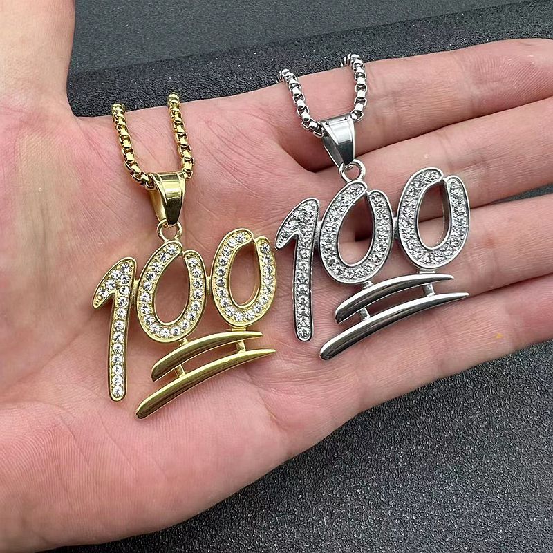 Planderful Hip Hop Necklace Gold Plated Zircon Pendant Titanium Steel 100Point Jewelry For Trendsetting Fans