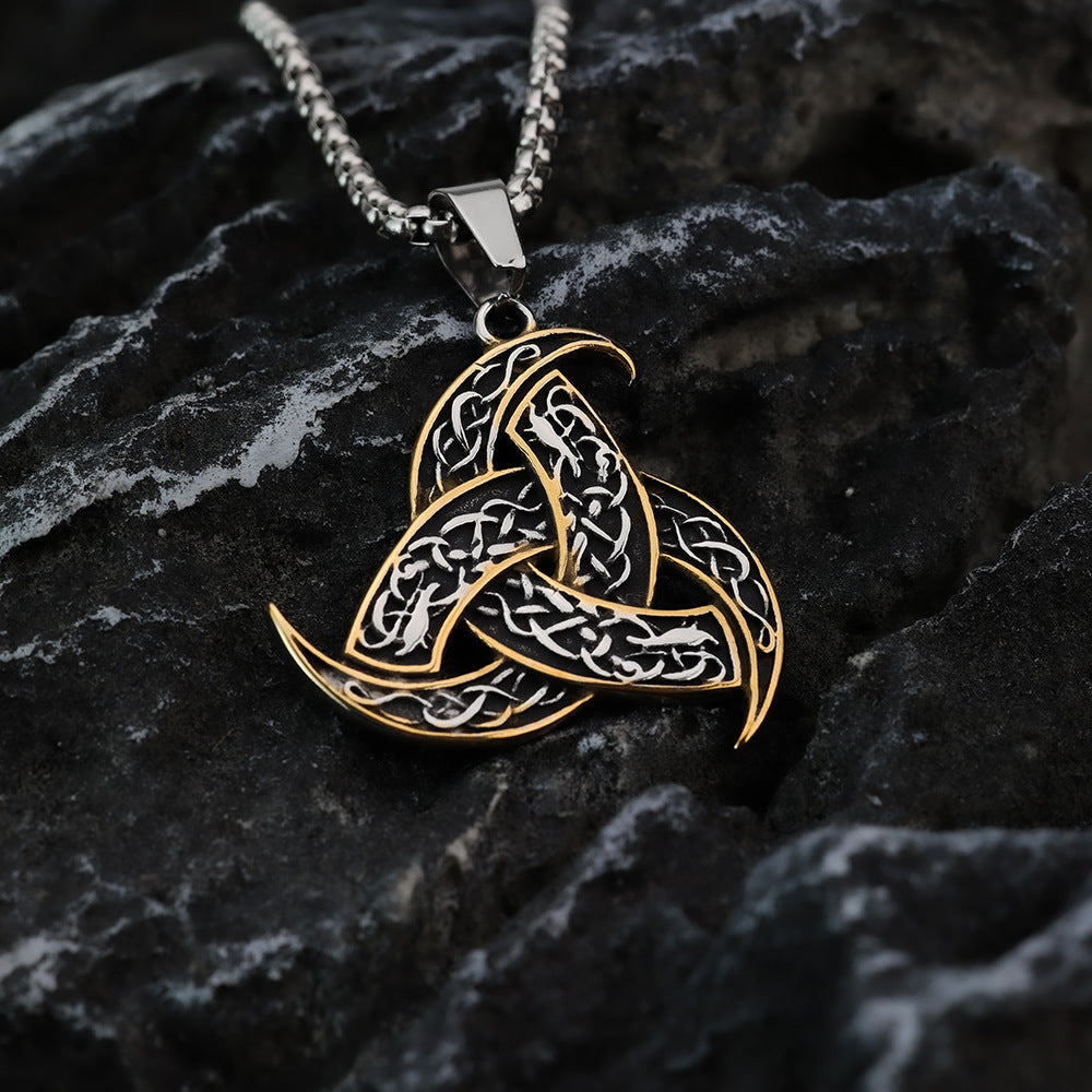 Planderful Titanium Steel Pendant Nordic Viking Triangular Celtic Knot Rune Necklace For Men