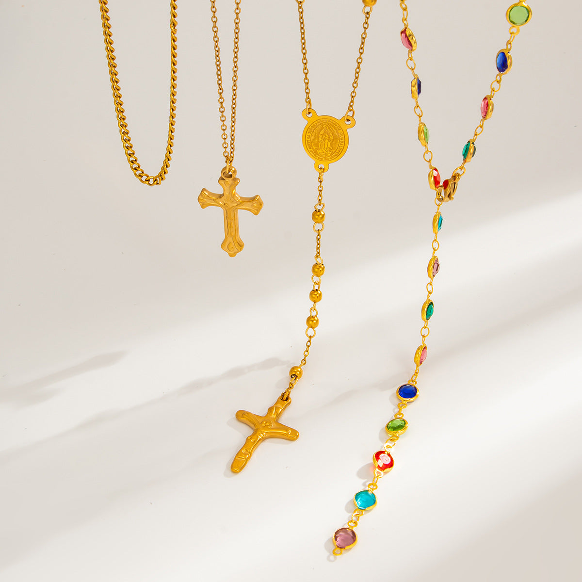 Vintage Cross & Crystal-Style Layered Necklace