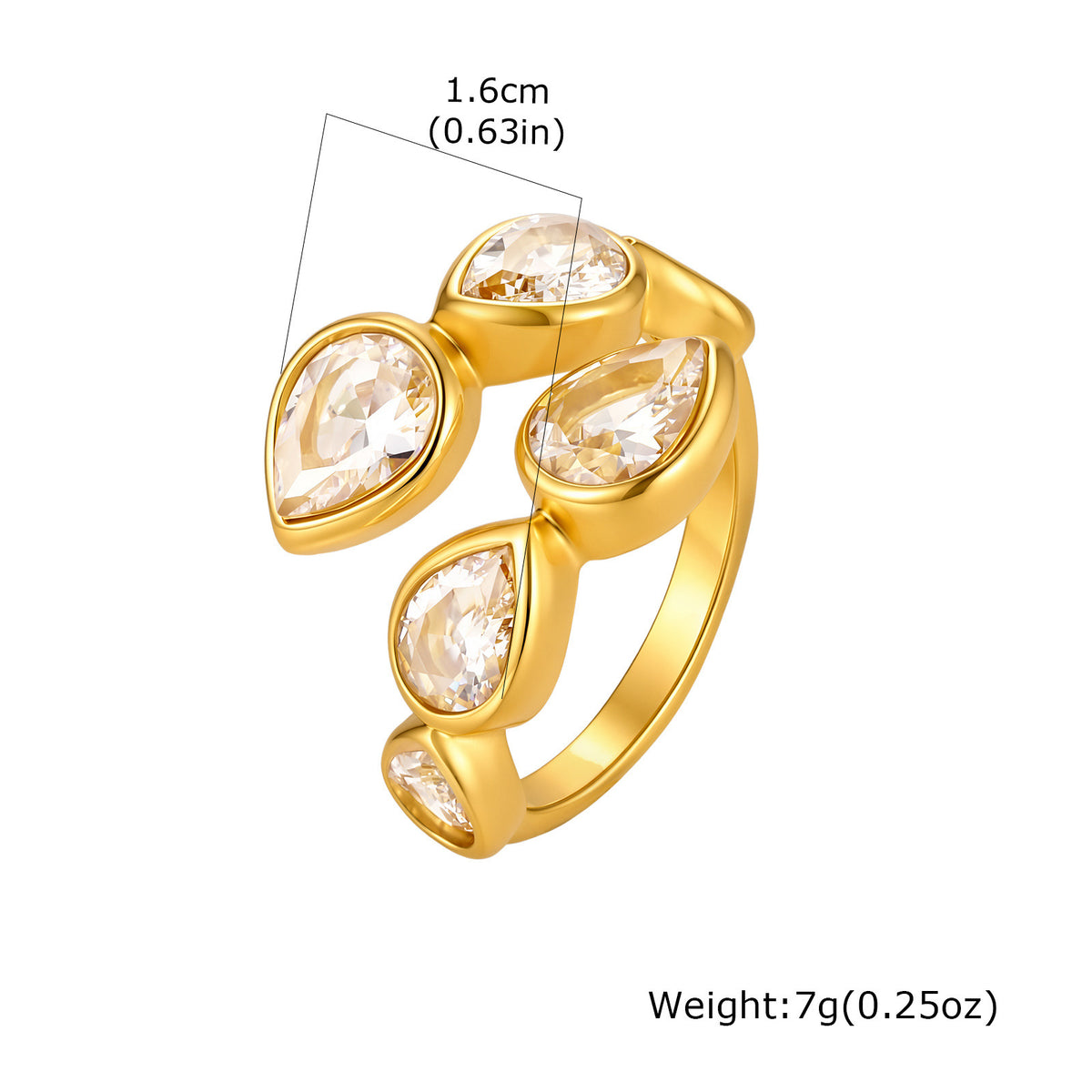 Women's Stainless Steel Water Drop Zircon Open Ring Gift