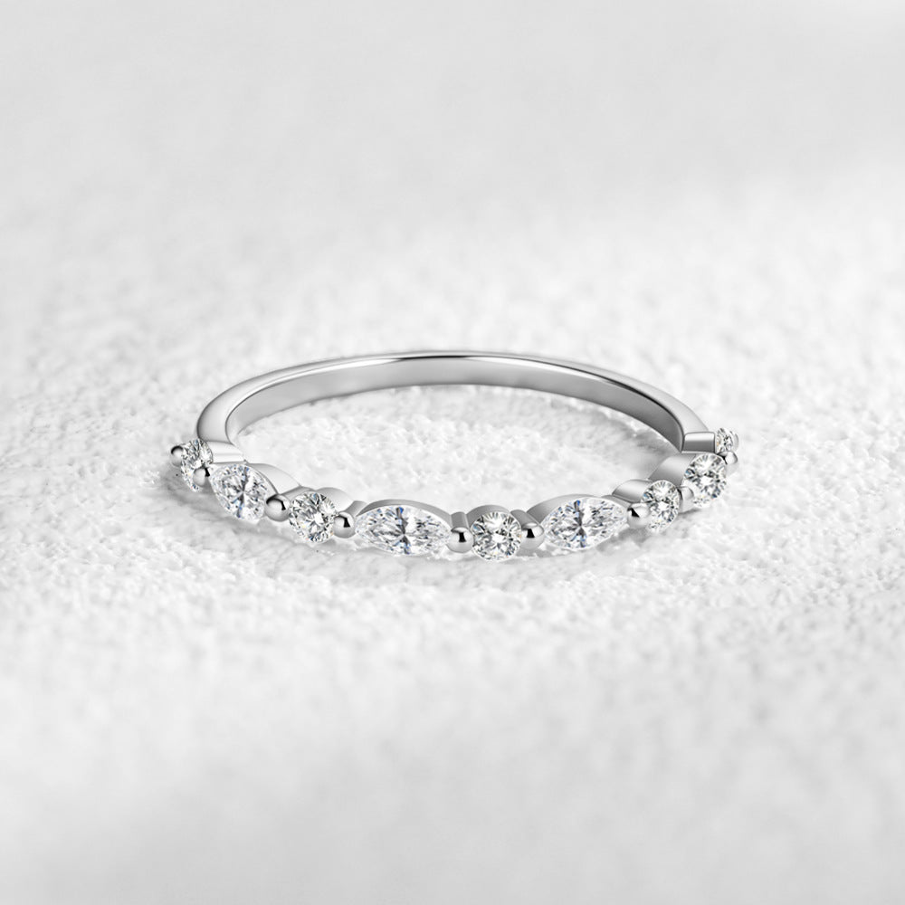 S925 Sterling Silver Micro-Inlaid Horse Eye Zircon Ring Design Feeling Stacked Ring Jewelry
