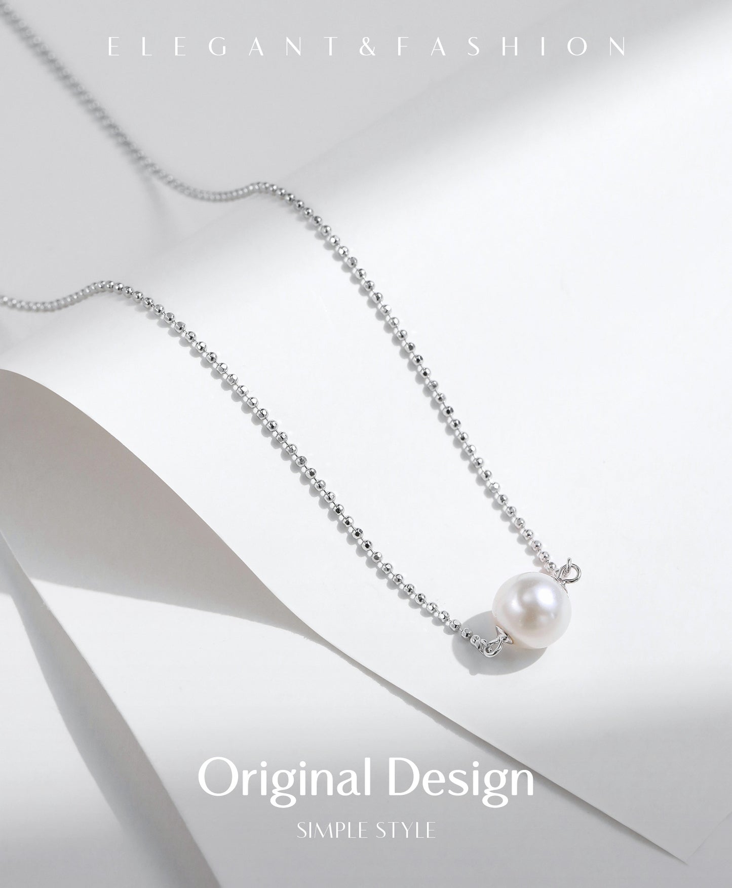 Planderful Collection Sterling Silver French Elegant Bead Chain Pearl Pendant Necklace – Timeless Sophistication