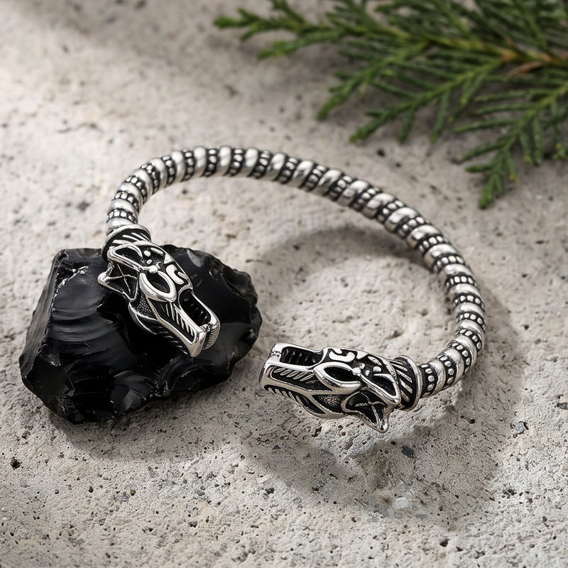 Nordic Viking Double-Headed Animal Head C-Shaped Open Bracelet Double-Headed Dragon