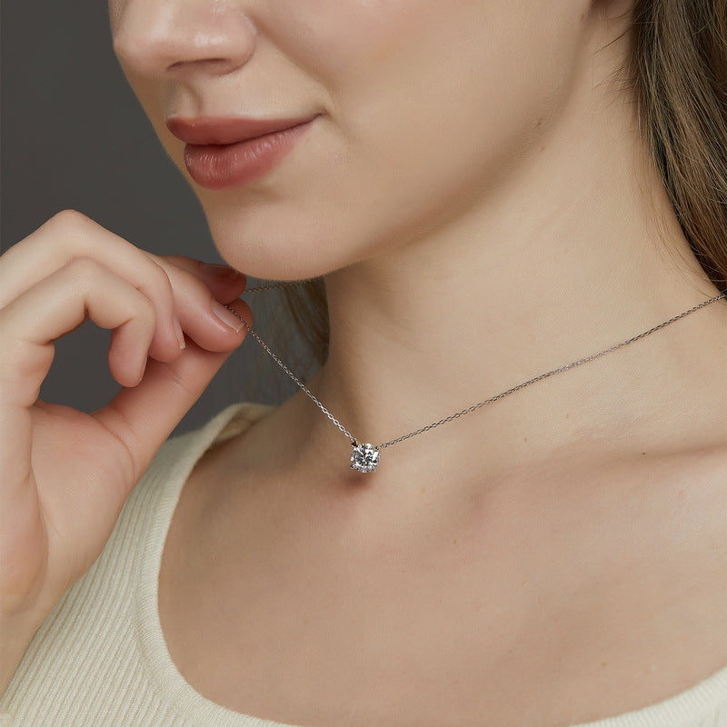 S925 Sterling Silver Moissanite Geometric Four-Prong Necklace