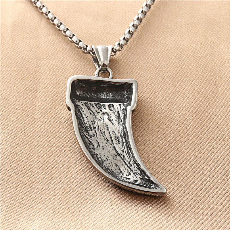 Titanium Steel Personalized Tiger Fang Pendant Necklace for Men - Retro Punk Style