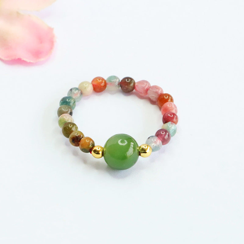 Hetian Jasper & Tourmaline Woven Ring
