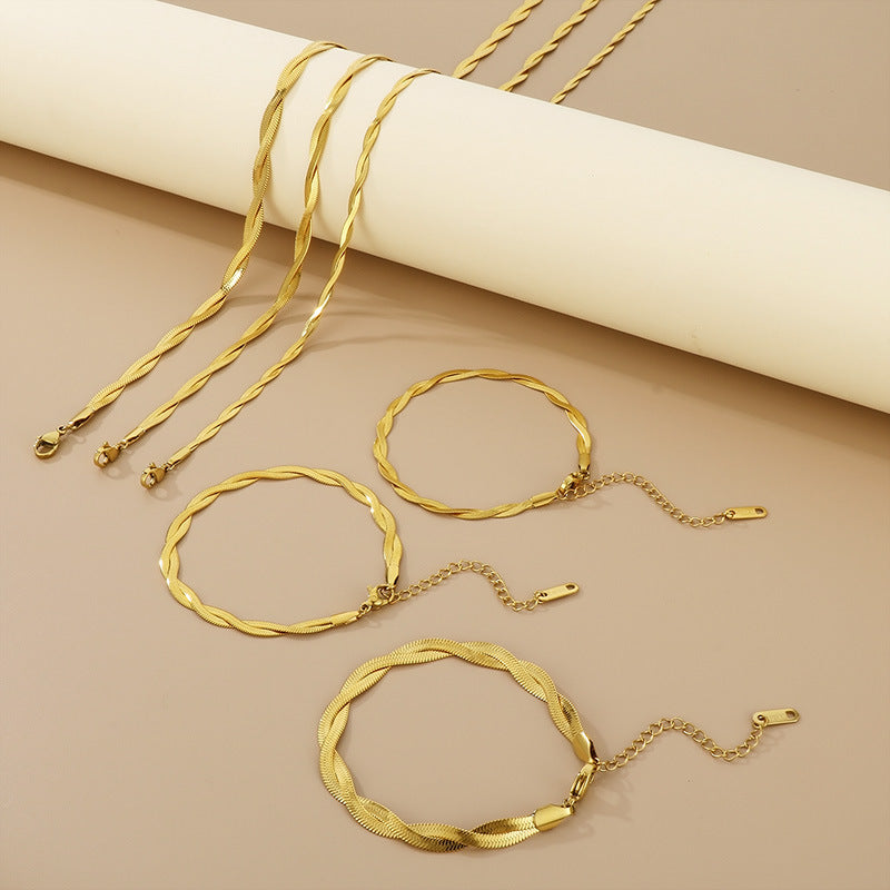 Trendy Adjustable Double Woven Chain Necklace And Bracelet