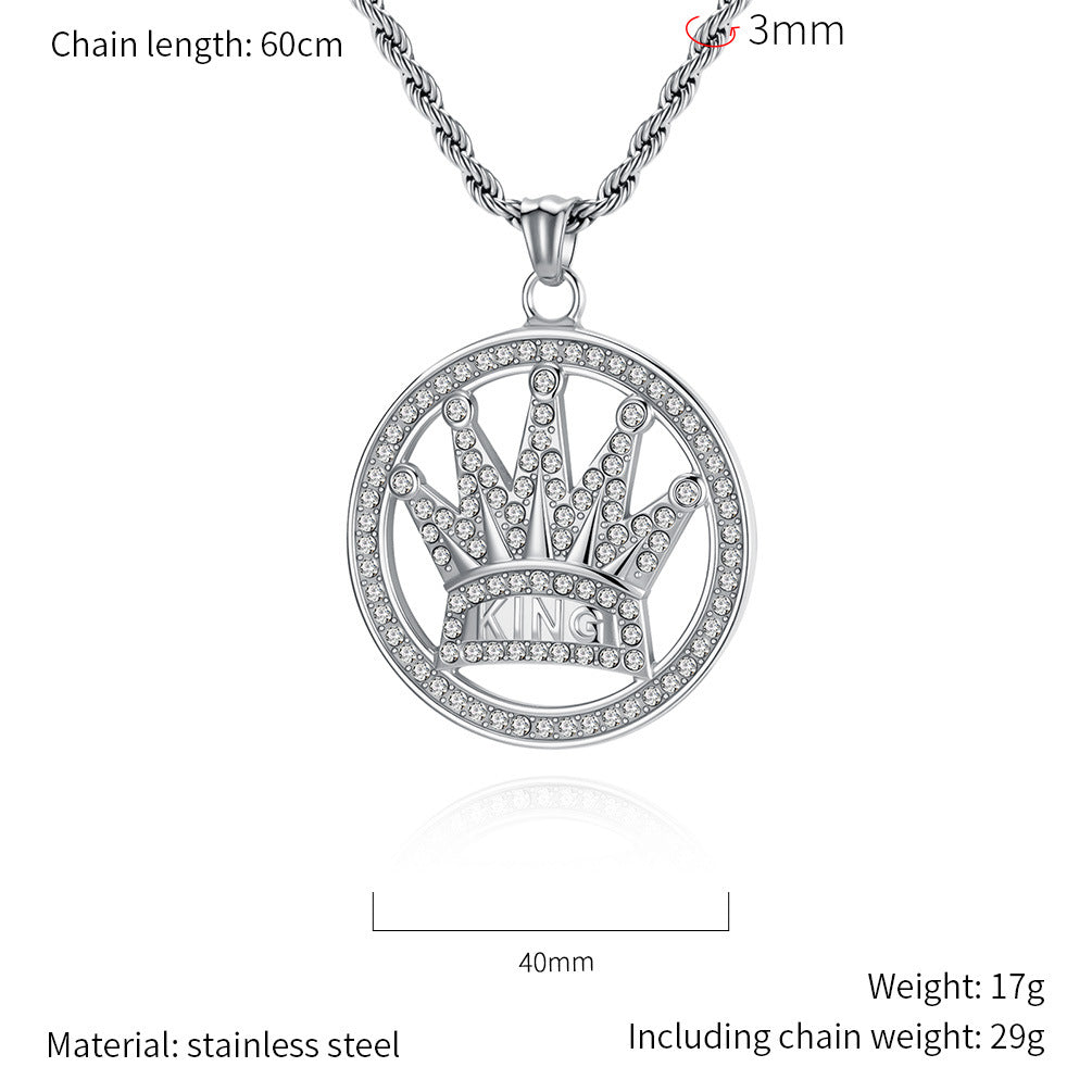 Planderful Five Finger Crown King Hip Hop Necklace Titanium Steel Gold Plated Zircon Pendant Unisex Luxury Statement