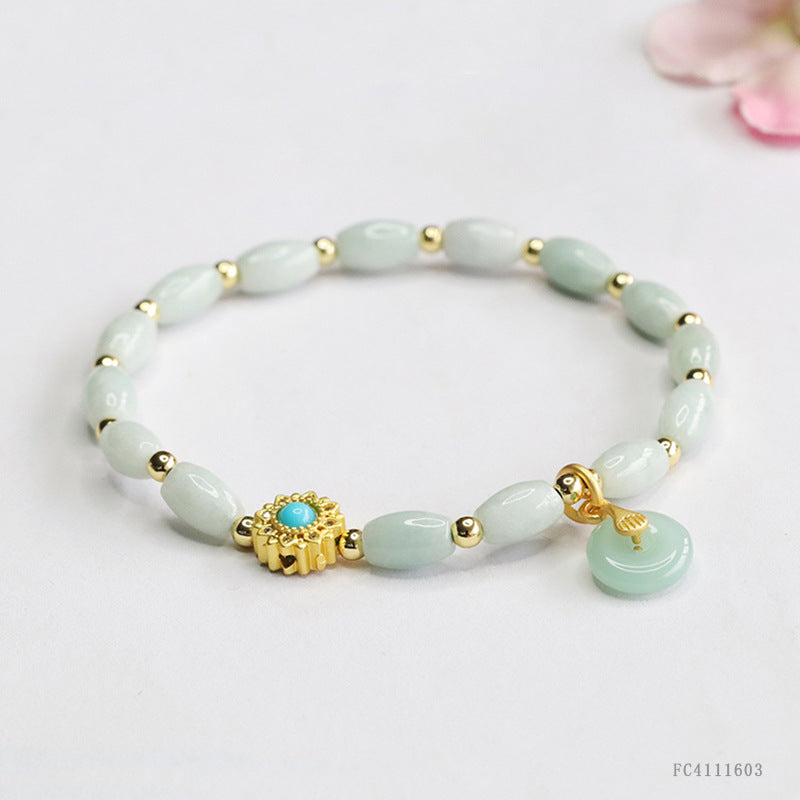 Jadeite Peace Buckle & Rice Bead Beaded Bracelet