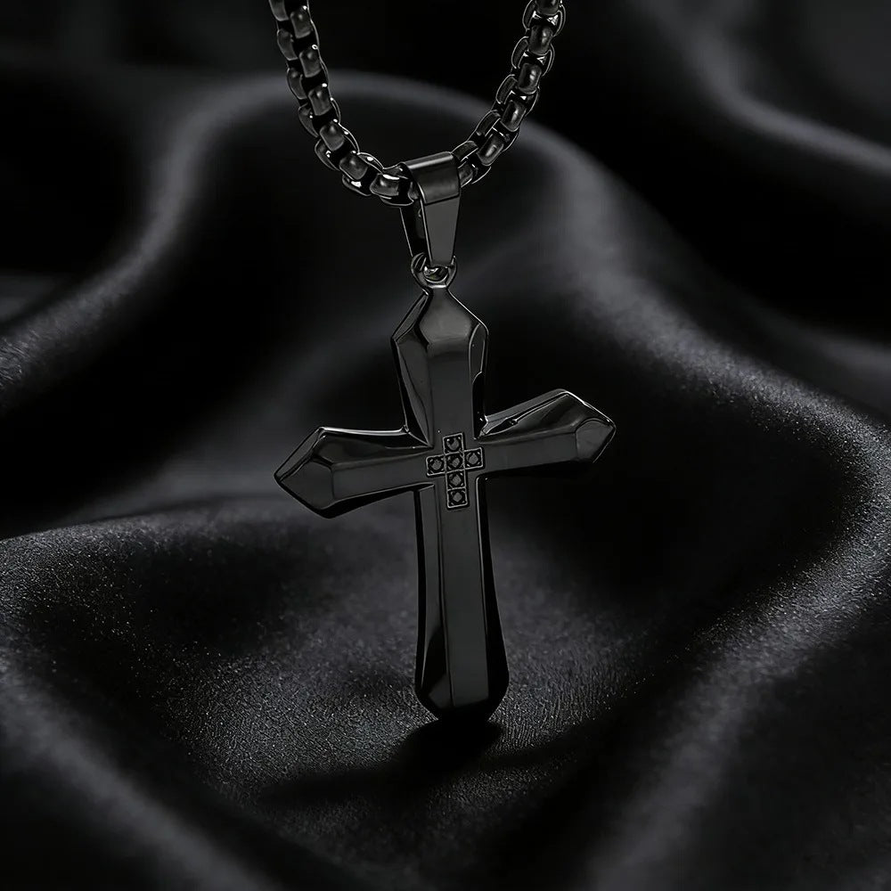 1. Planderful Stainless Steel Zircon Inlaid Cross Pendant For Men Hip Hop Necklace Gift