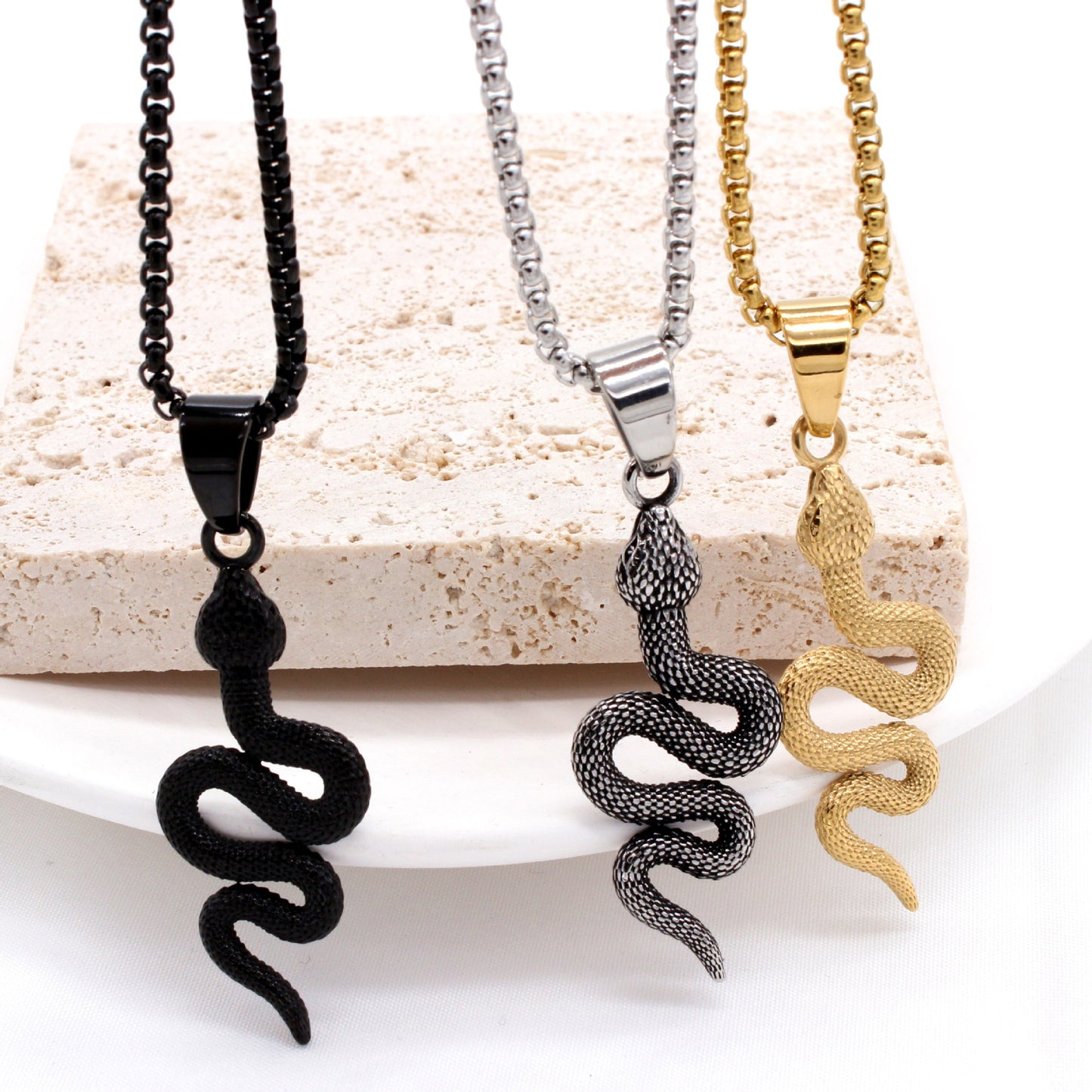 Titanium Steel Snake Pendant Necklace For Unisex Fashion Lovers Planderful Everyday Genie Protection Charm