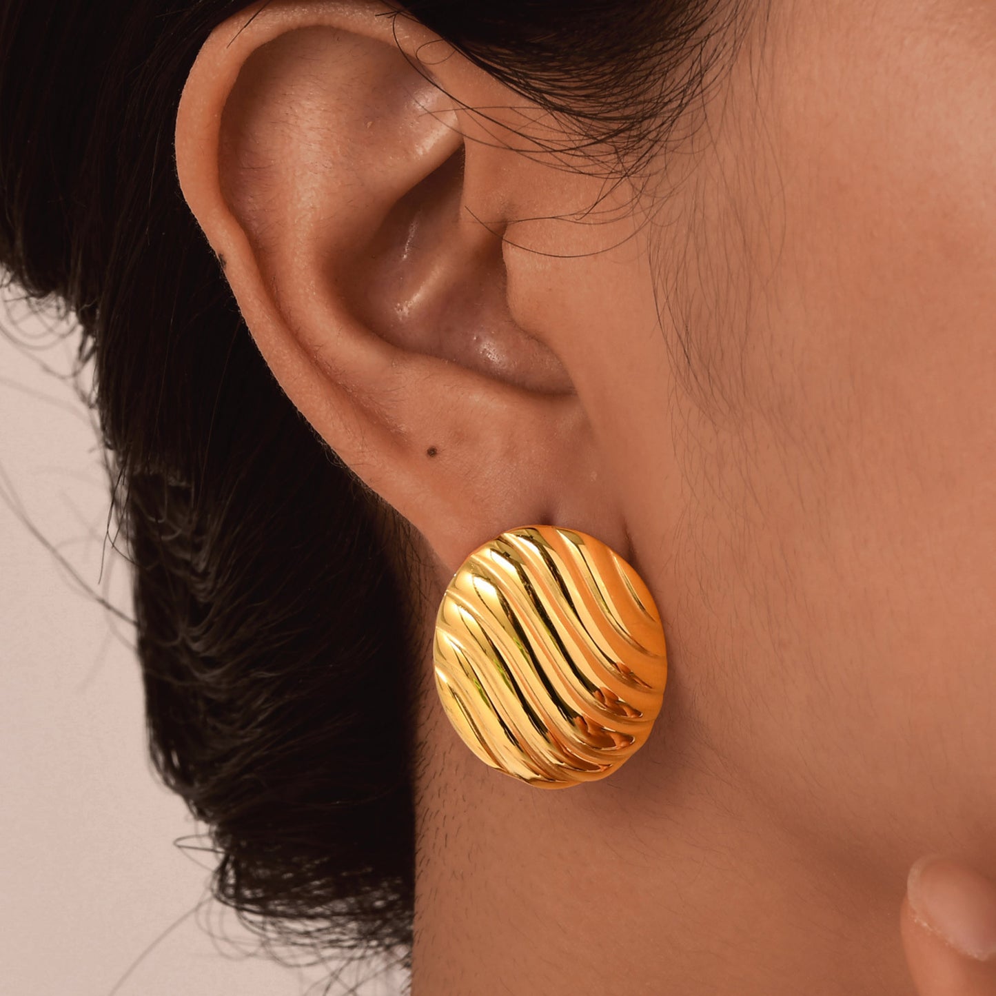 Jewelry Stainless Steel Striped Stud Earrings Pleated Fashion