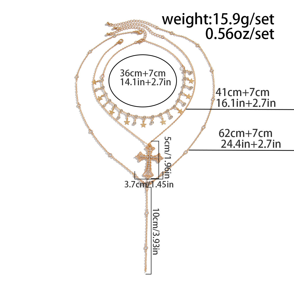 Layered Cross & Star Tassel Long Necklace