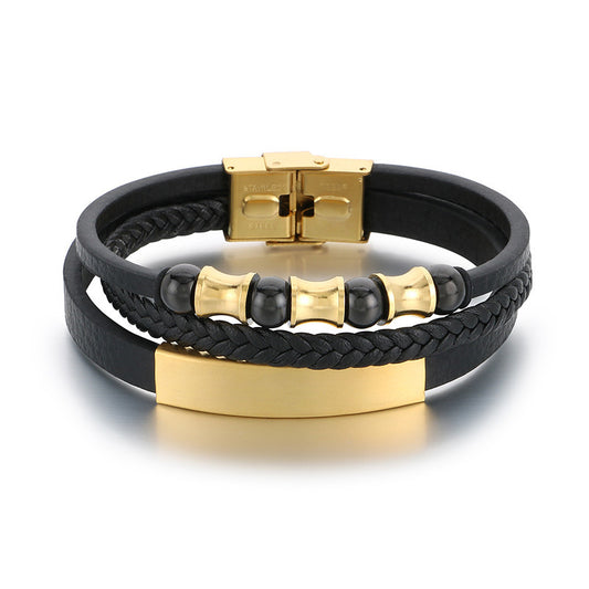 Planderful Everyday Genie Leather Beaded Bracelet For Men
