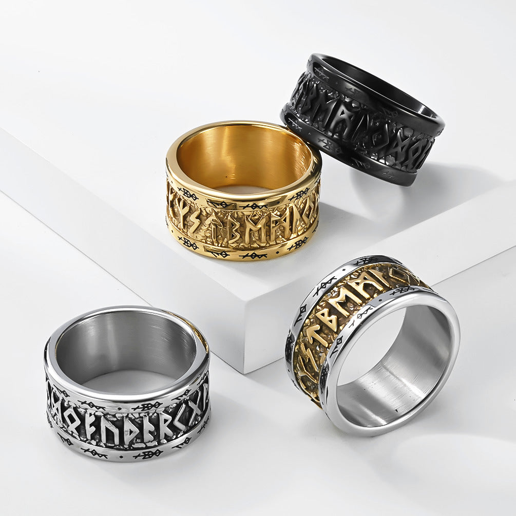 Planderful Everyday Genie Viking Ring Titanium Steel With Luhn Rune For Norse Heritage Fans