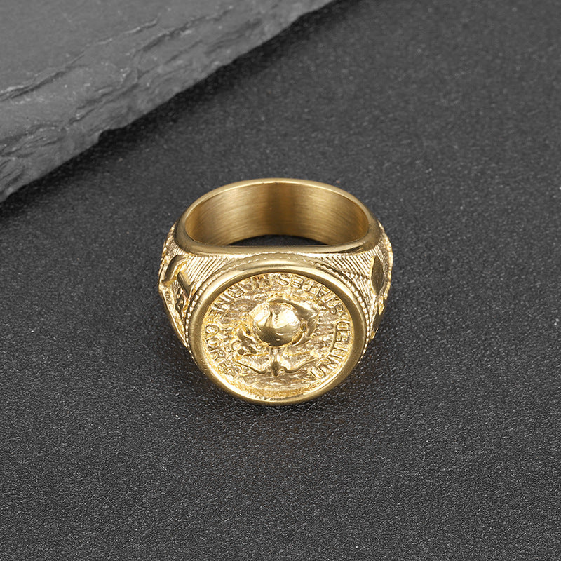 Stainless Steel Polished Gold Plated Marine Eagle Mens Ring By Planderful Everyday Genie For Modern Grooms