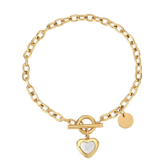 Planderful Everyday Genie Titanium Steel Bracelet for Women with Mother of Pearl Inlay Elegant Modern Jewelry