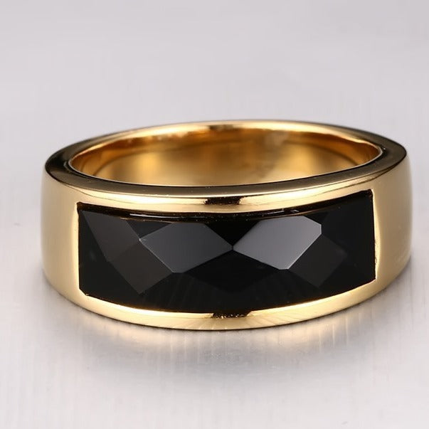 Wholesale Directly From The Manufacturer Stainless Steel Black Agate Ring Gold