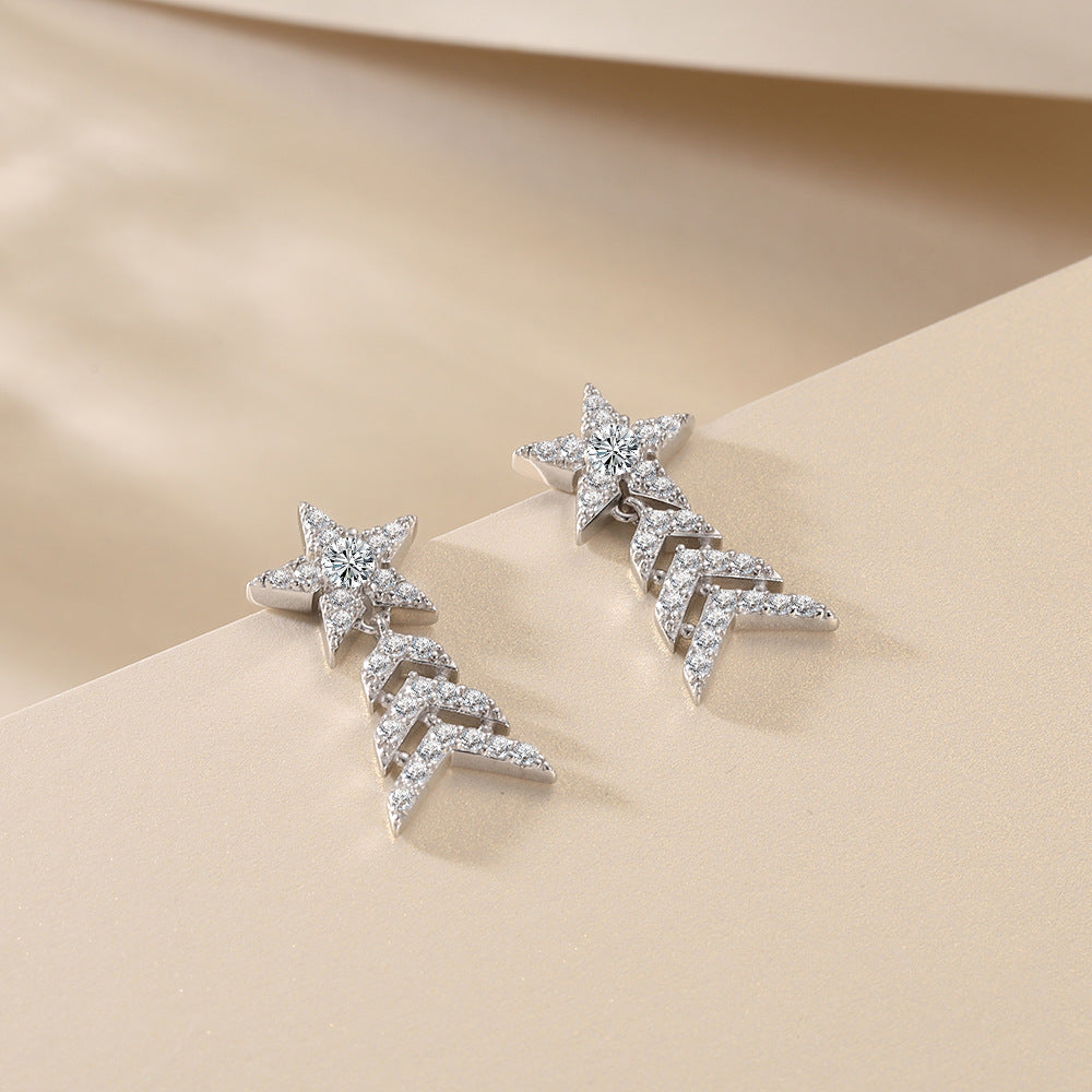 Zircon Star Christmas Tree Pendant Sterling Silver Drop Earrings