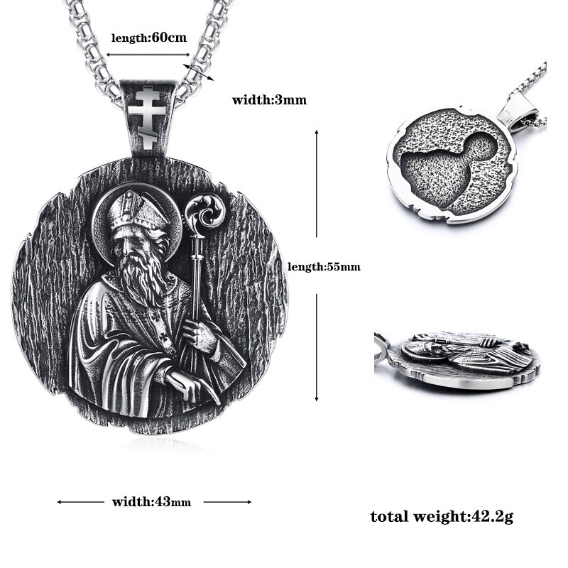 Steel Necklace - Vintage Religious Icon Pendant For Men Everyday Faith Jewelry Gift By Planderful