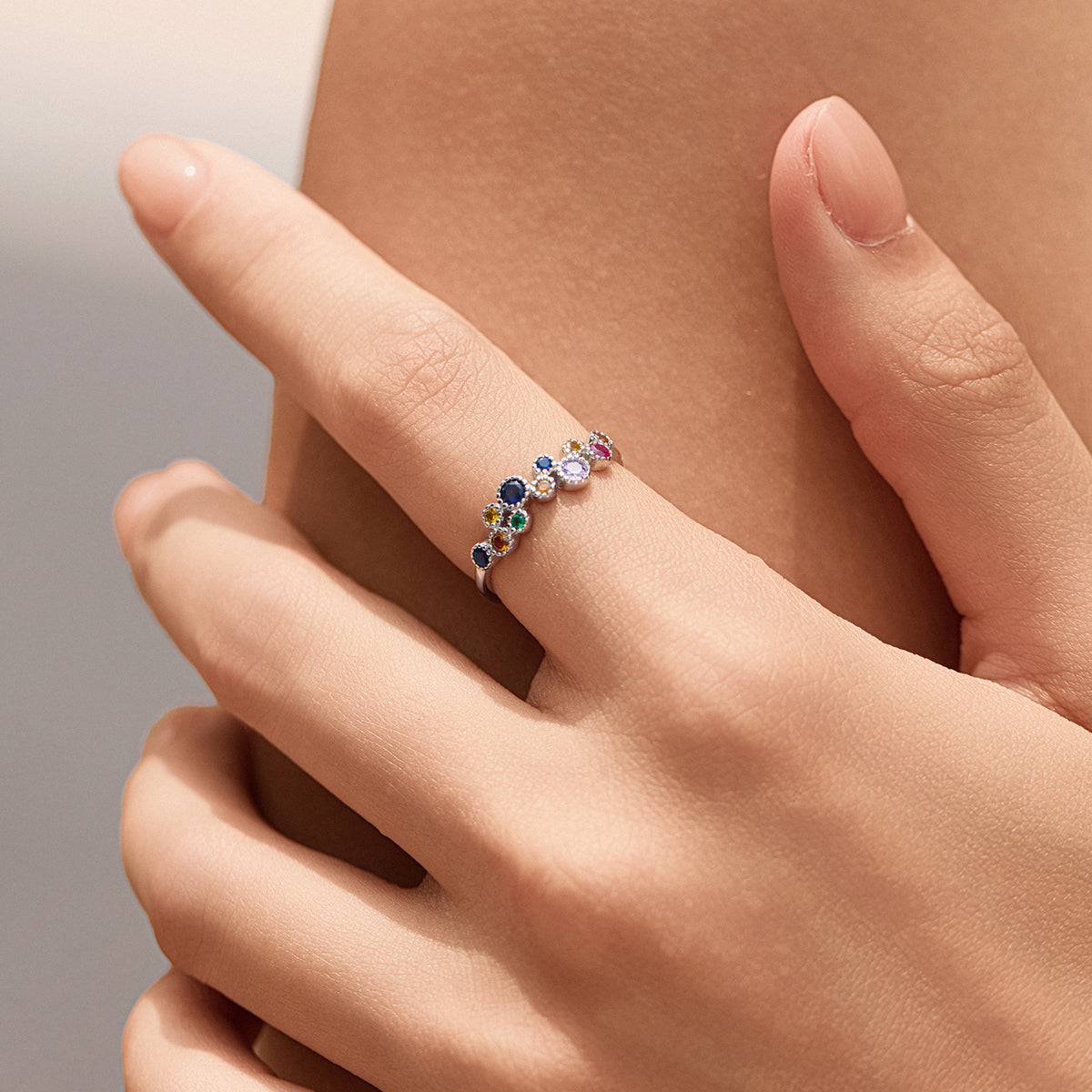 925 Sterling Silver Bow Rainbow Irregular Zircon Ring