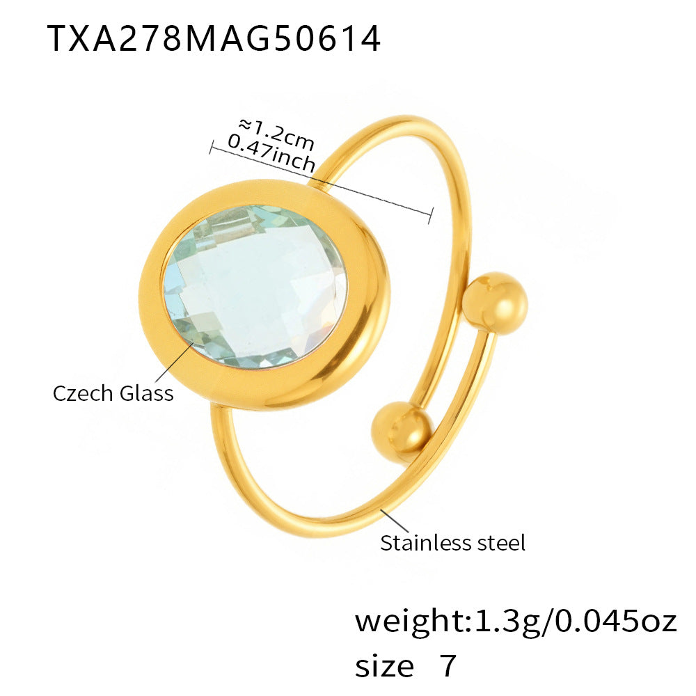 Planderful Glass Ball Index Finger Ring Gold Plated Women