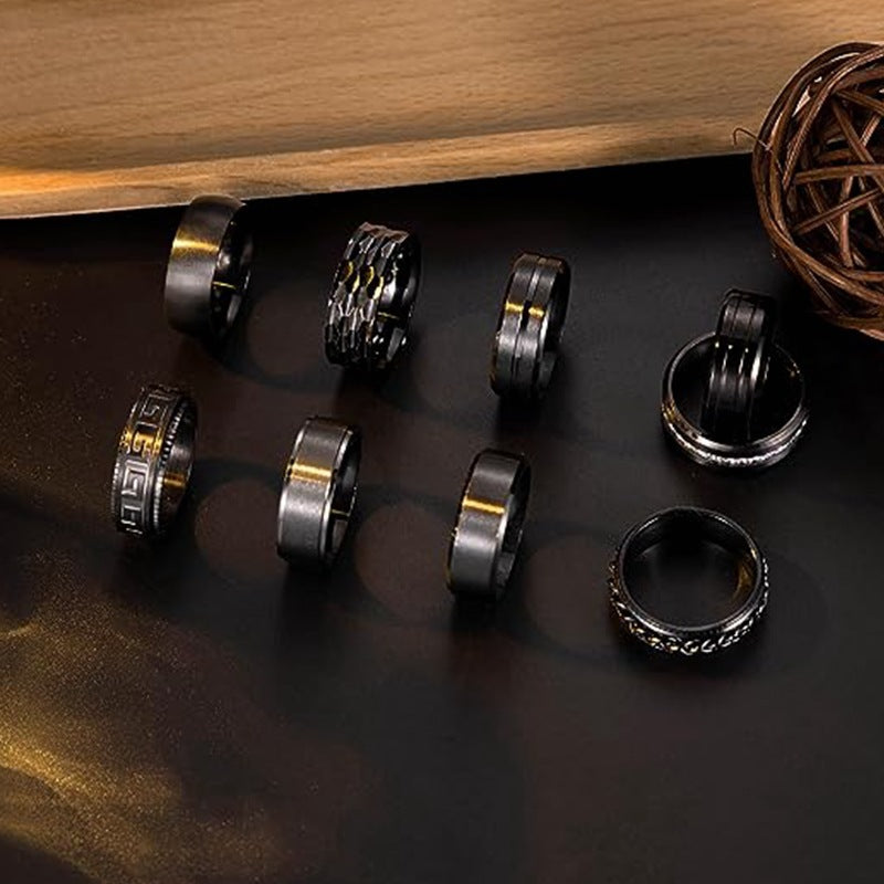 Planderful Everyday Genie Nine-Piece Decompression Rotation Ring Set For Unisex Stainless Steel Fade Resistant