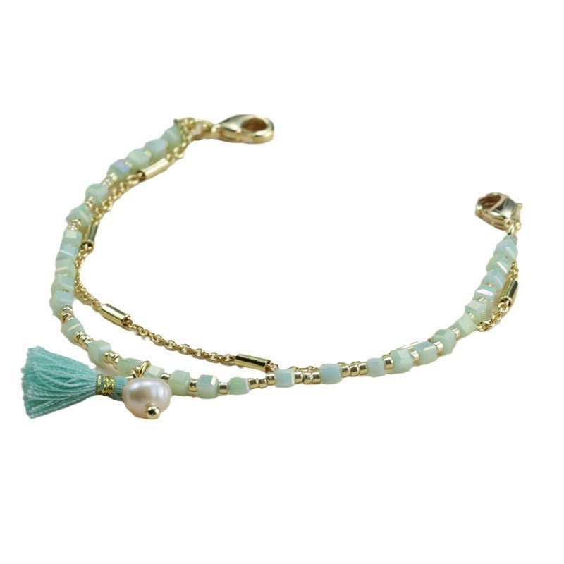 Stainless Steel Bead Double Bracelet 15CM Gold Girls Fashion