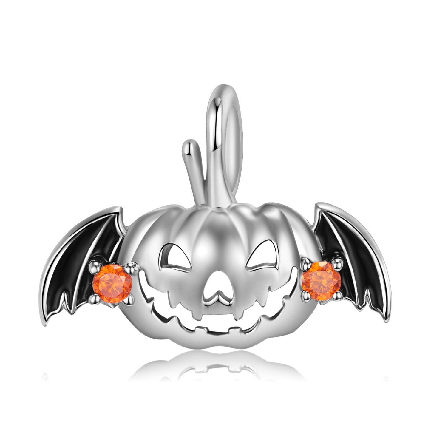 Halloween Flying Pumpkin Pendant Zircon Silver Necklace