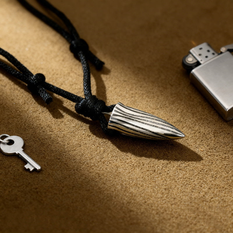Punk Stainless Steel Textured Bullet Pendant Knot Necklace Retro Old Totem Men's Pendant