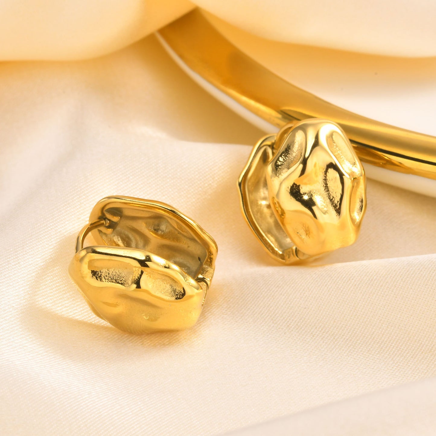 Earrings Earrings Stainless Steel Irregular Hammer Earrings Gold Ladies