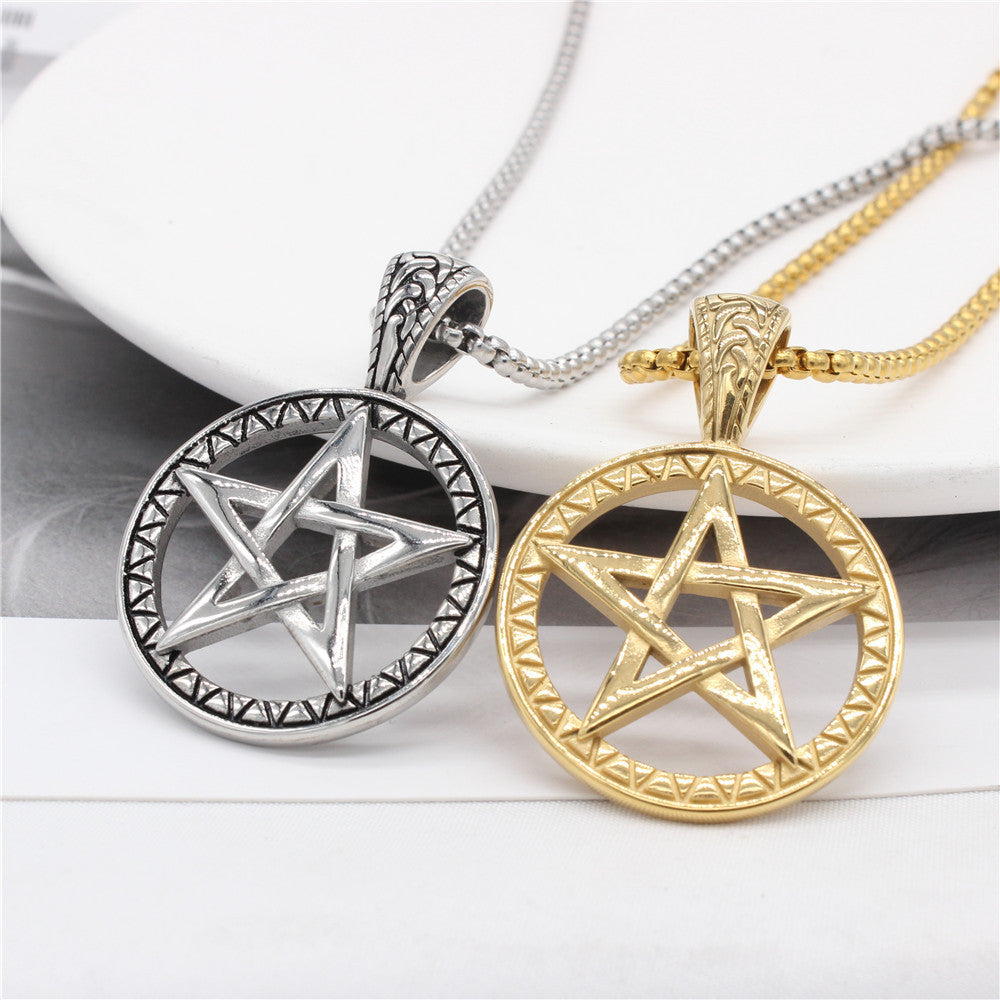 Planderful Titanium Steel Pentagram Pendant For Men Unisex Iconic Street Style Protection Symbol Jewelry