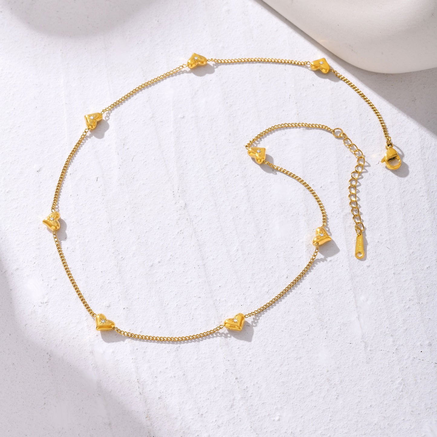 Ladies Stainless Steel Zircon Heart Necklace Gold