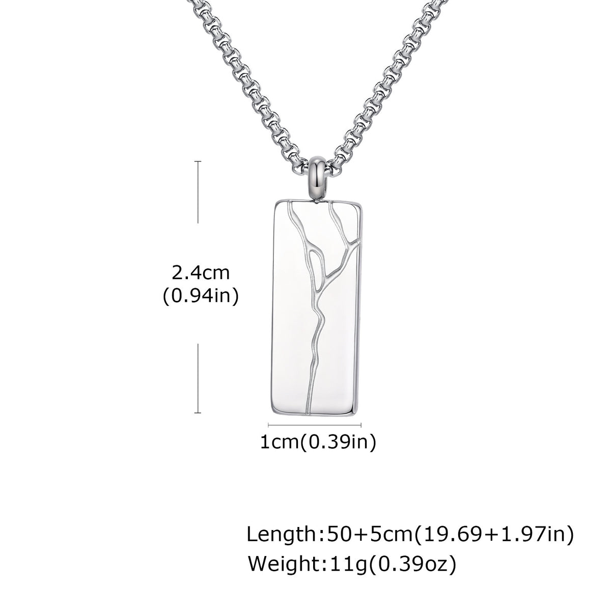 Branch-Line Rectangular Pendant Necklace — Black or Silver