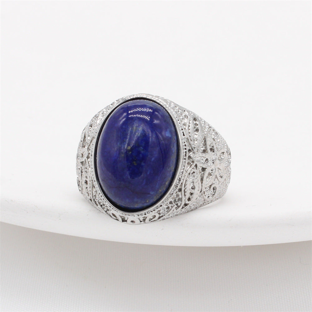 Titanium Steel Ring With Oval Gemstone Unisex Fashion Accessory Planderful Personalized Pattern