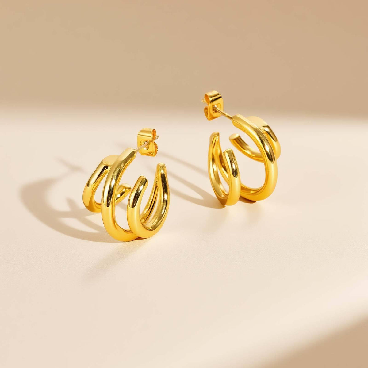 Gold-Tone Double-Loop Open Hoop Earrings