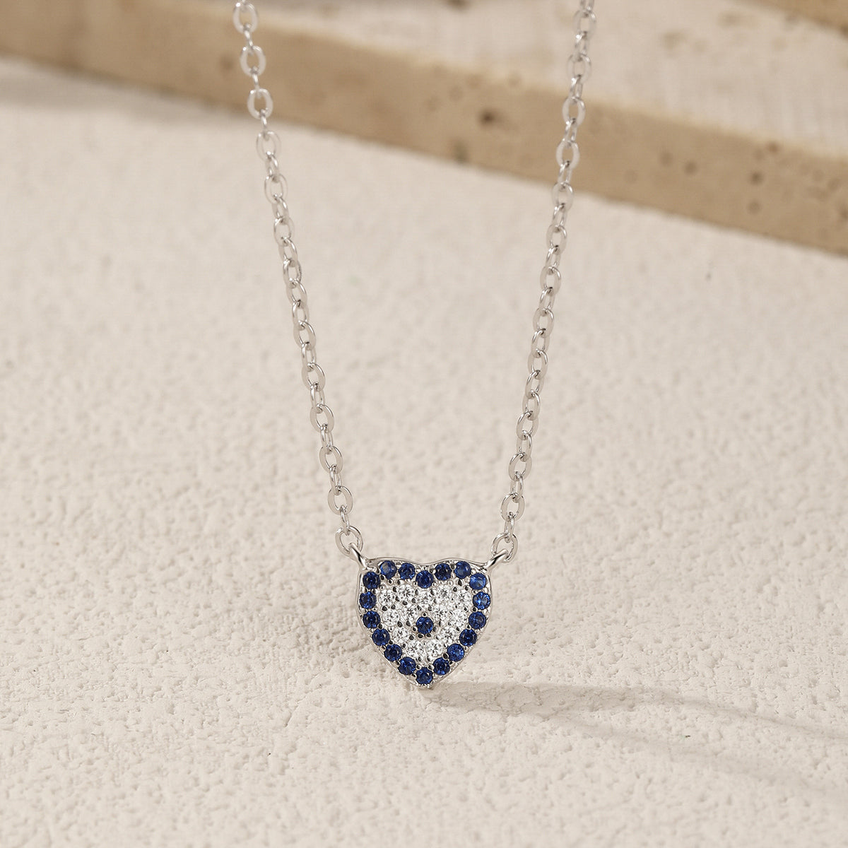 925 Sterling Silver Blue Heart Zircon Necklace