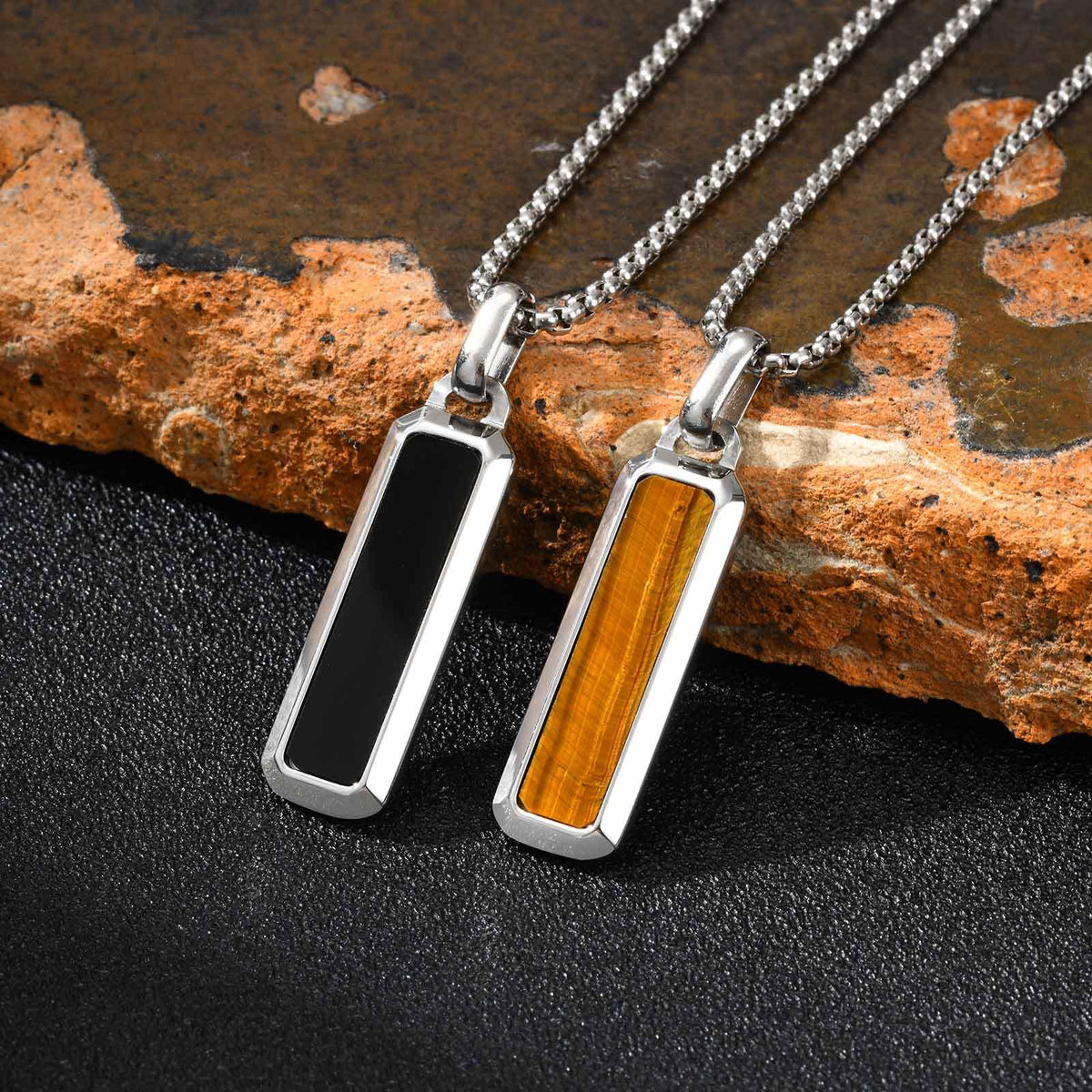 Tiger's Eye Geometric Stainless Steel Necklace for Men