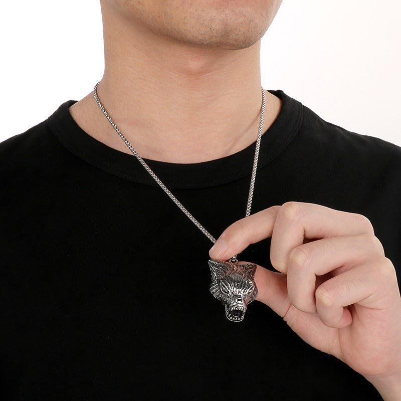 Animal Shape Old, Punk Lion Head Wolf Head Fox Titanium Steel Men's Pendant Necklace