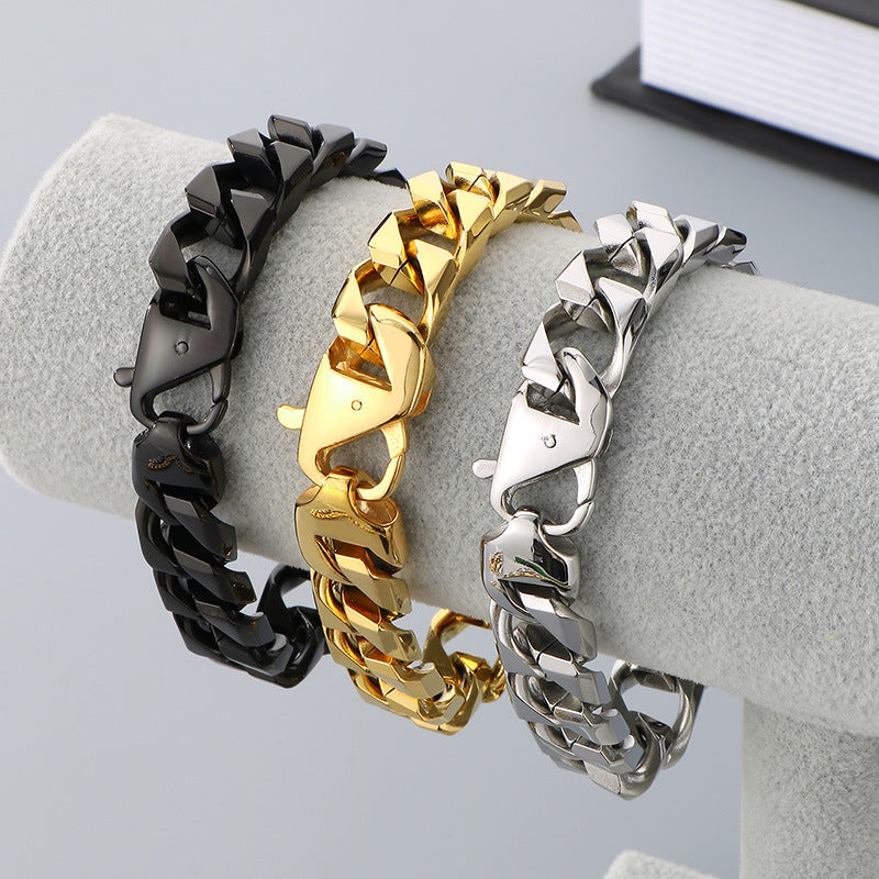 Hip-Hop Button Series – Woven Cuban Chain Dragon Head Buckle Titanium Bracelet